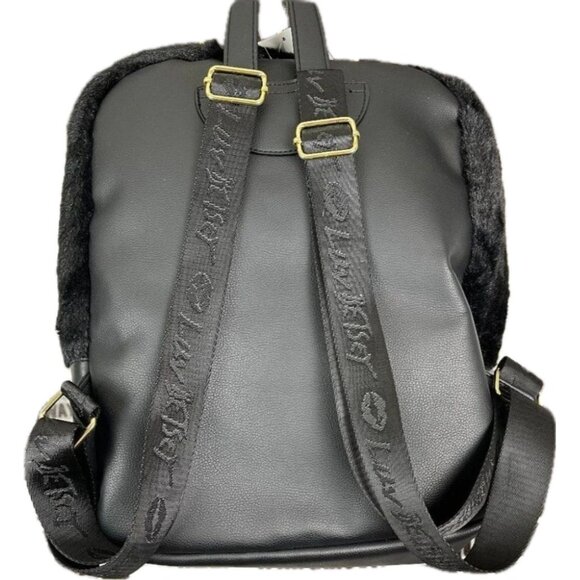 Betsey Johnson Logo Black Cat Unicorn Face Fur & Faux Leather Laptop Backpack - Picture 3 of 5